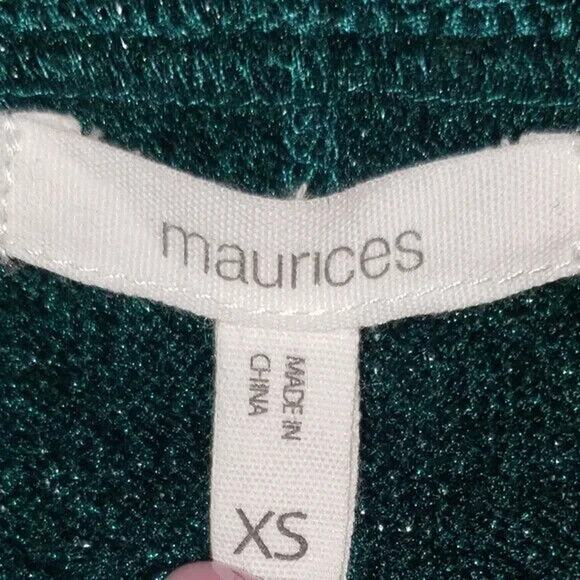 Vintage Y2K Maurices Green Knit Sweater XS Silver Sparkle Cozy Winter Layer - Picture 7 of 8
